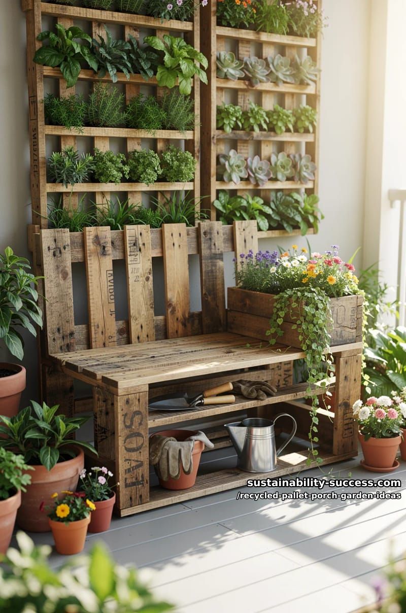 upcycled pallet planter bench with hidden storage for garden tools 1