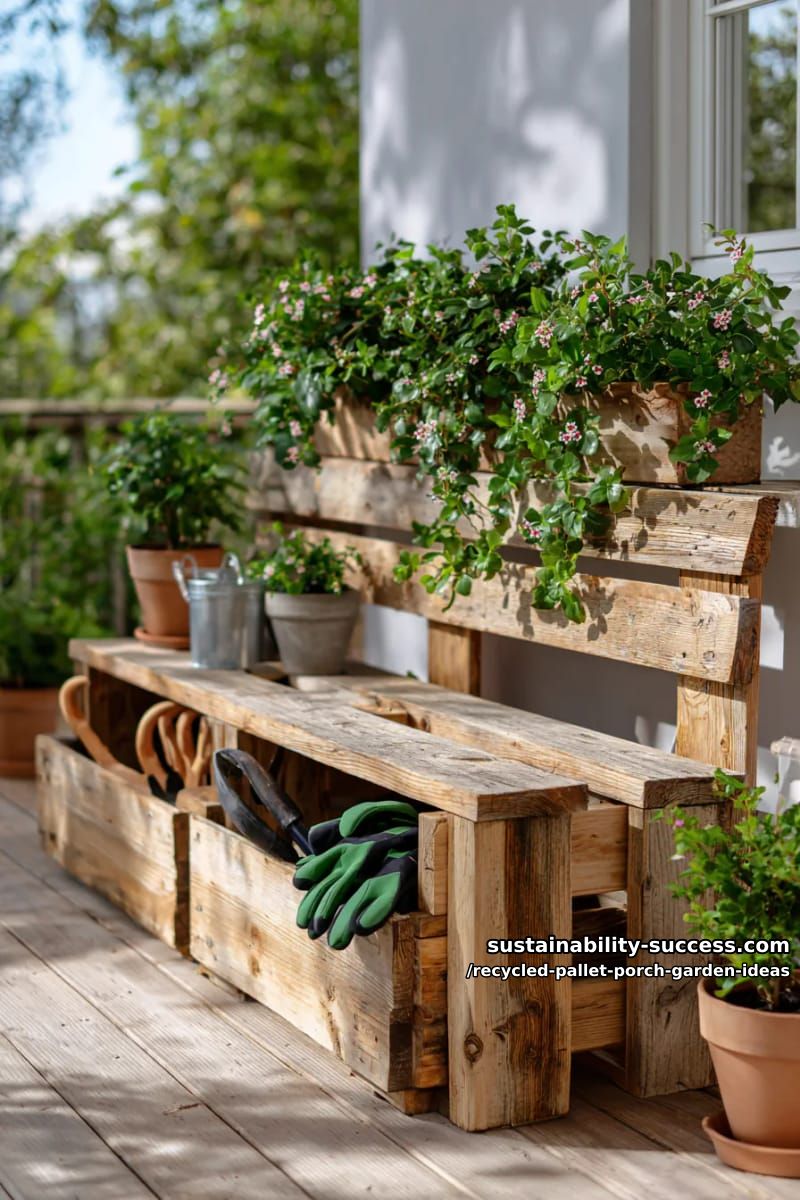 upcycled pallet planter bench with hidden storage for garden tools 1