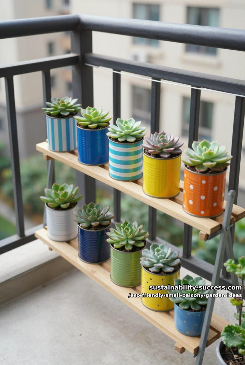 upcycled tin cans painted for mini succulent container garden 1