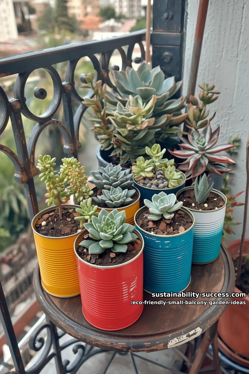 upcycled tin cans painted for mini succulent container garden 1
