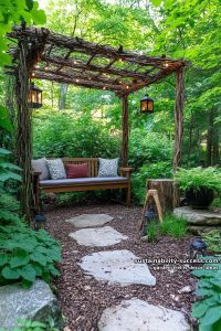 vertical stick and twig trellis for a natural, woodland garden vibe 41