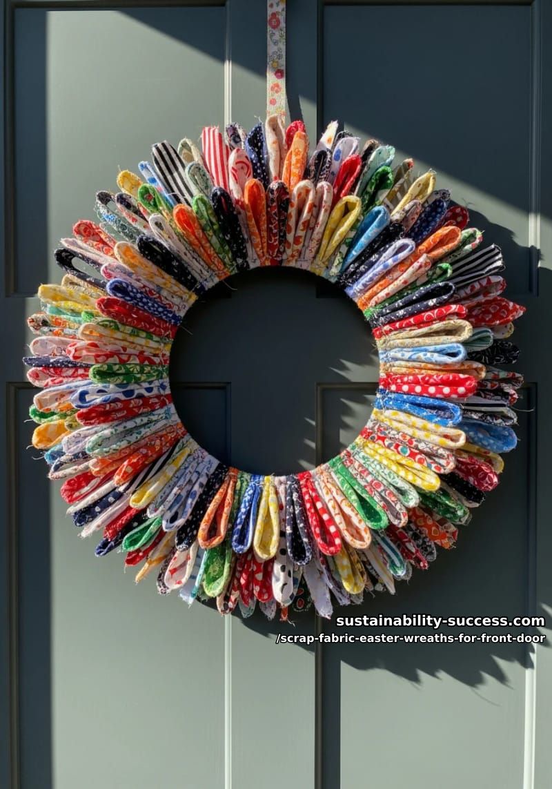 vibrant scrap fabric loops arranged as sunburst petals around a wooden hoop 1