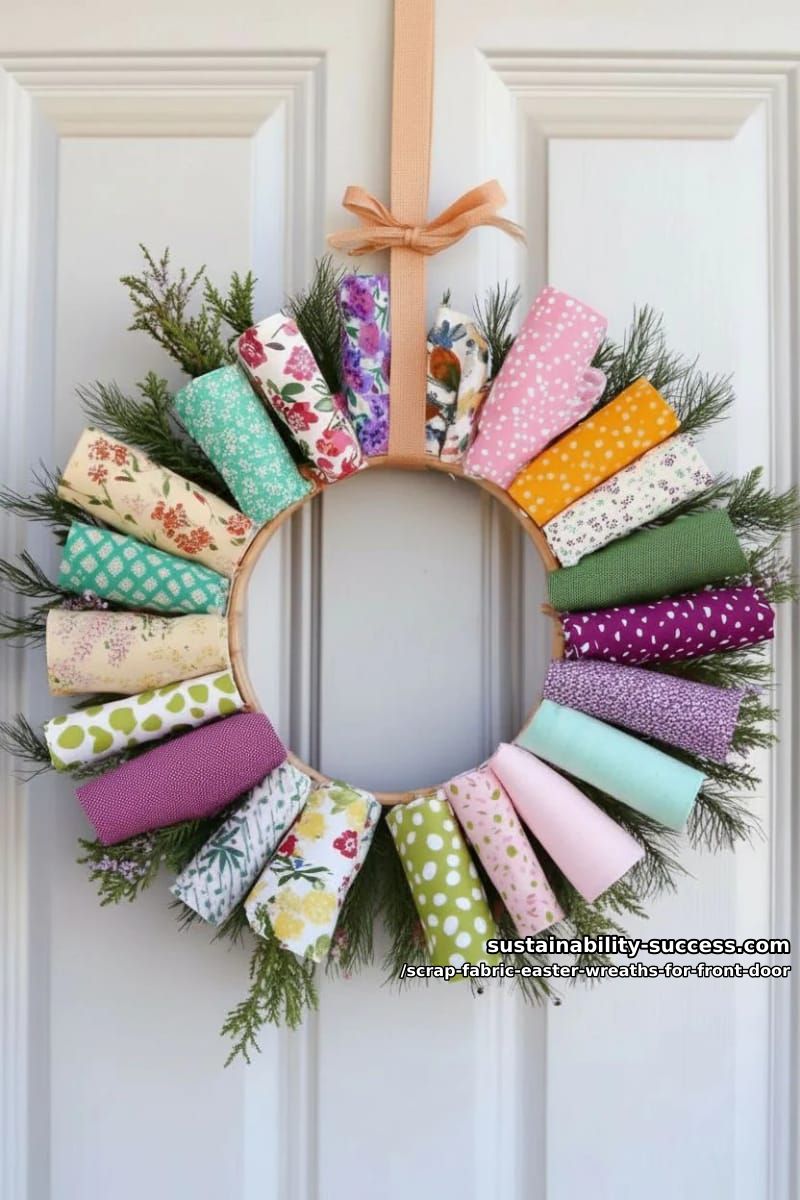 vibrant scrap fabric loops arranged as sunburst petals around a wooden hoop 1