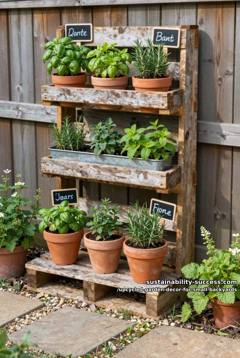 wooden pallet vertical herb wall with chalkboard plant markers 1