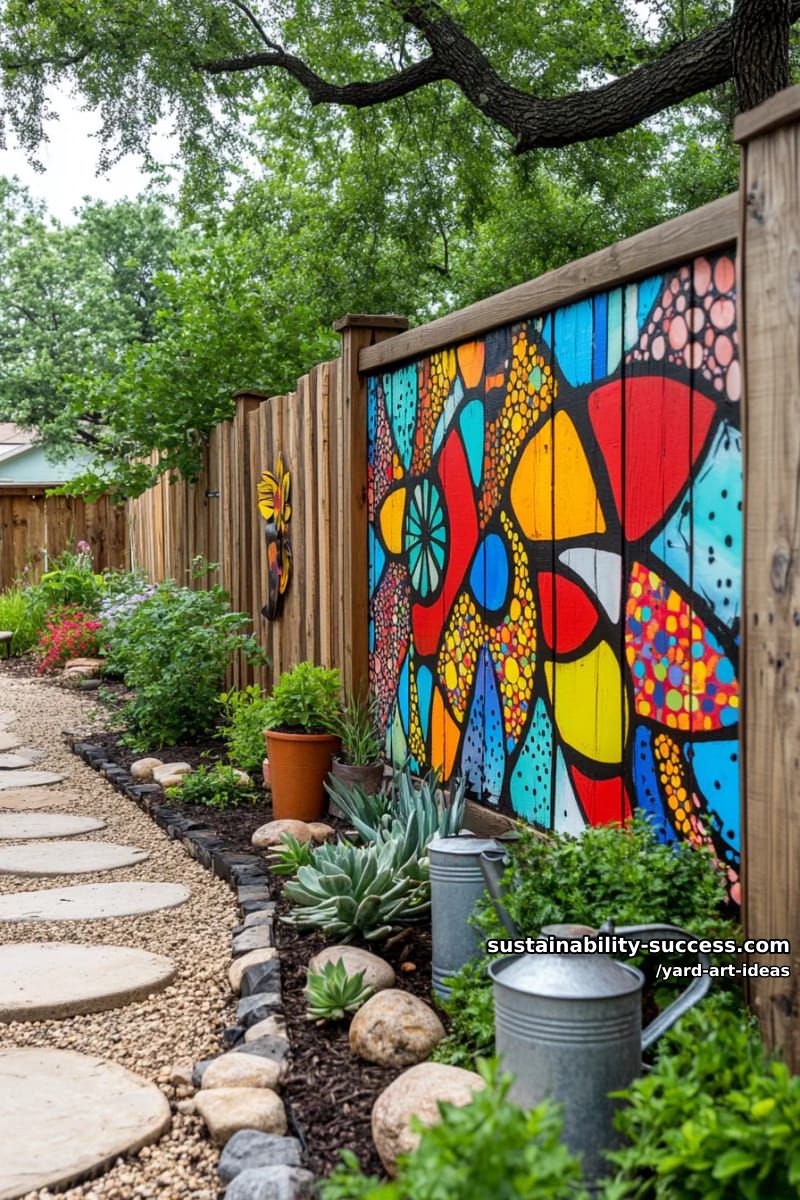 abstract mural painted on a garden fence backdrop 1