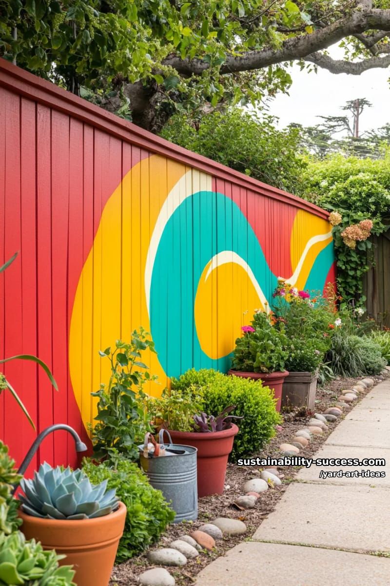 abstract mural painted on a garden fence backdrop 1