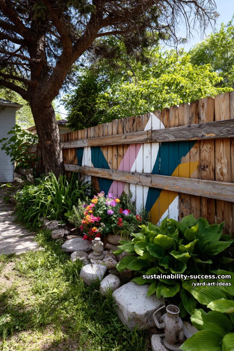abstract mural painted on a garden fence backdrop 1