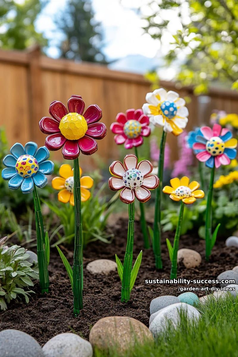 23 Creative Garden Art DIY Ideas for a Unique Outdoor Decor 28 assemble flower petals from repurposed plastic bottles and plant in clusters. 1