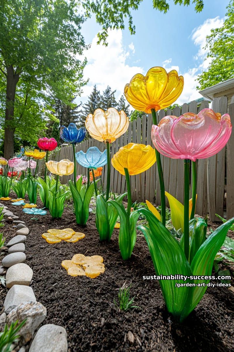 23 Creative Garden Art DIY Ideas for a Unique Outdoor Decor 30 assemble flower petals from repurposed plastic bottles and plant in clusters. 1