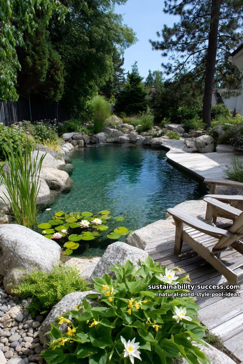 backyard pool with floating lily pads and aquatic flowering plants 1