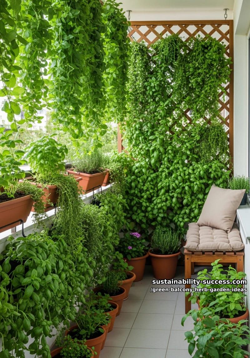 Gardening 3 balcony privacy screen covered in cascading mint, basil, and thyme for green sanctuary 20