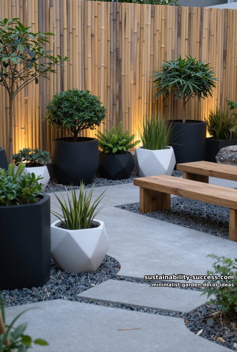 bamboo fence paired with monochrome planters 1