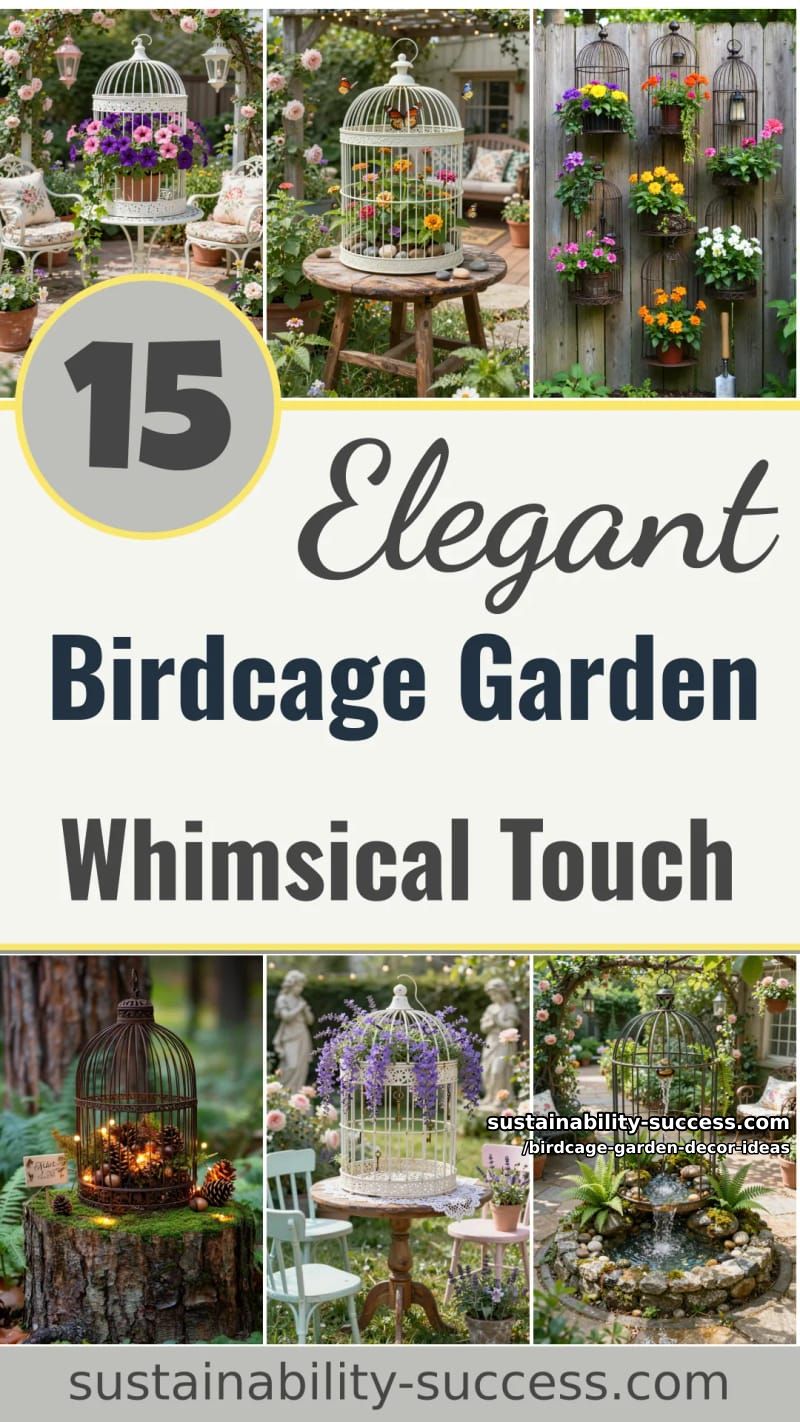 15 Elegant Birdcage Garden Ideas for a Whimsical Touch 33 Birdcage Garden Decor Ideas - Collage 32