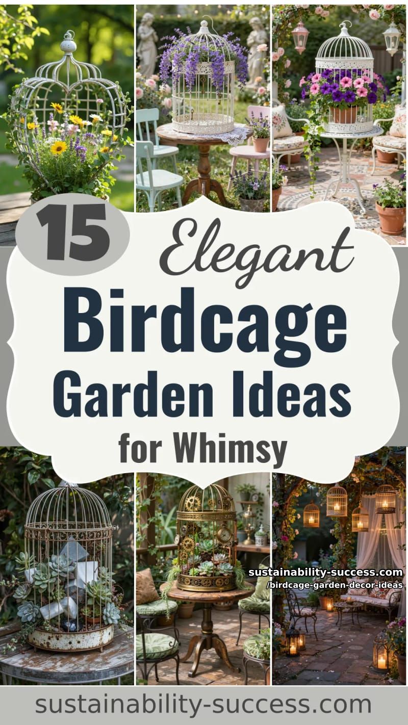 15 Elegant Birdcage Garden Ideas for a Whimsical Touch 37 Birdcage Garden Decor Ideas - Collage 36