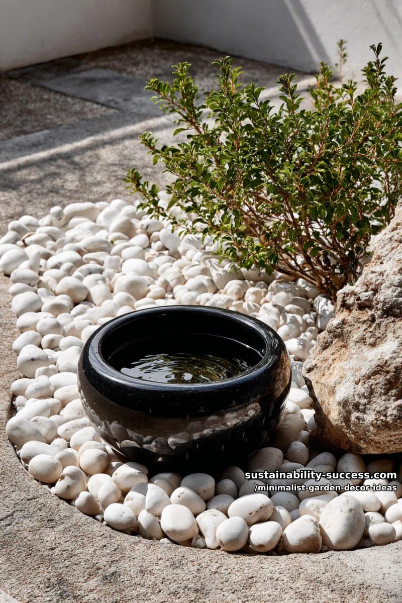 black stone water bowl surrounded by small white pebbles 1
