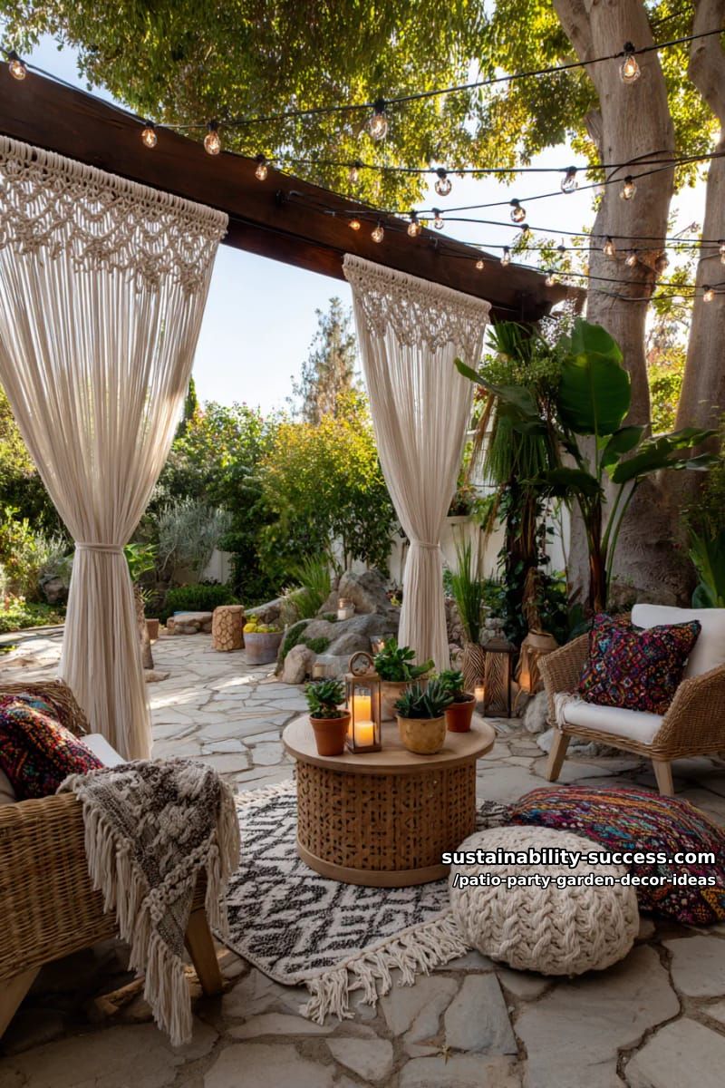 boho-inspired macrame curtains framing the patio entrance for an enchanting touch 1