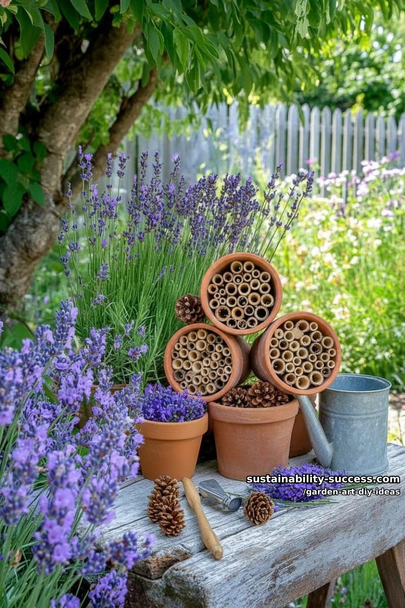 23 Creative Garden Art DIY Ideas for a Unique Outdoor Decor 41 build a bee hotel from terracotta pots, bamboo, and pinecones. 1
