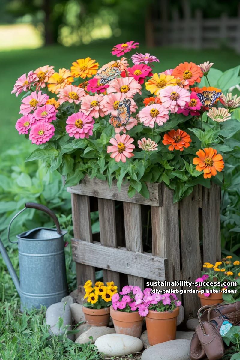 butterfly-attracting flower garden using upright pallet planters 1