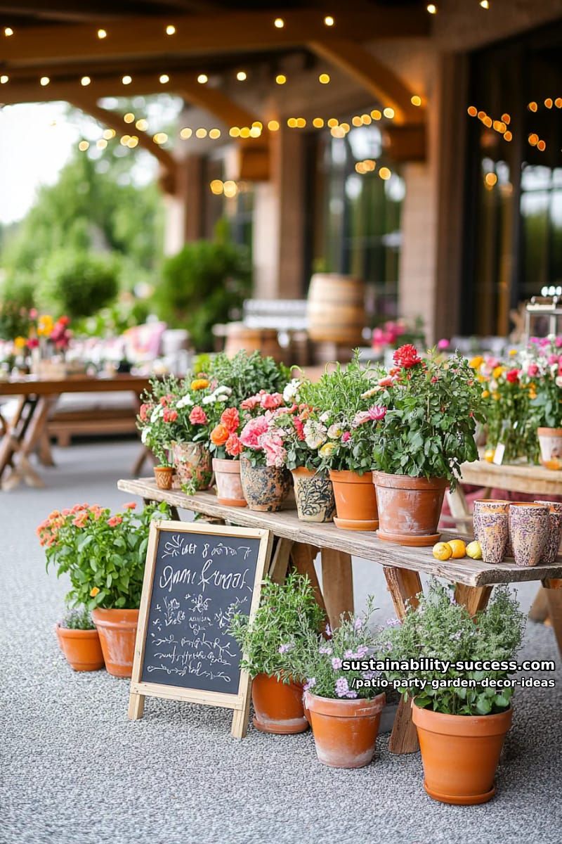chalkboard signs with hand-lettered menus nestled among potted plants 1
