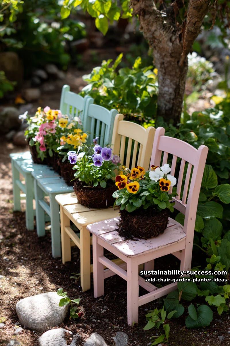 cluster several small pastel-painted chairs for a playful children's garden nook 1
