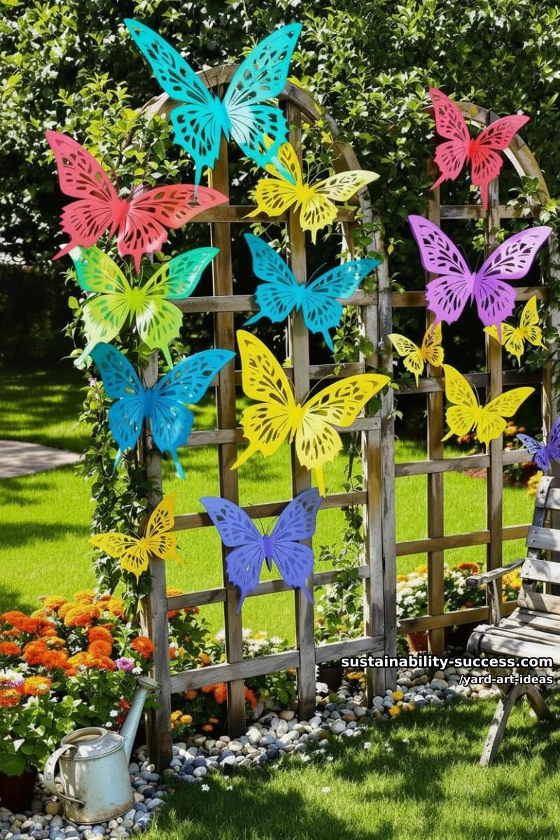 colorful butterflies made with cardboard paper climbing trellis arches 1