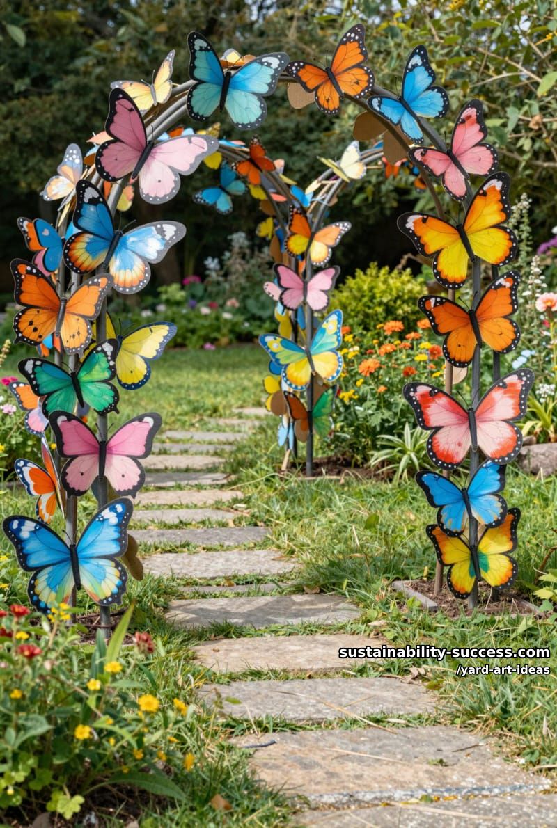 colorful butterflies made with cardboard paper climbing trellis arches 1