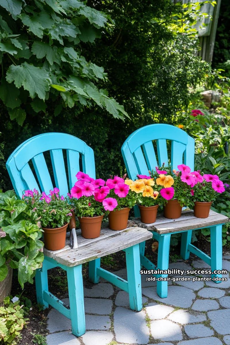 combine two chairs and a wooden plank for a whimsical garden bench planter 1