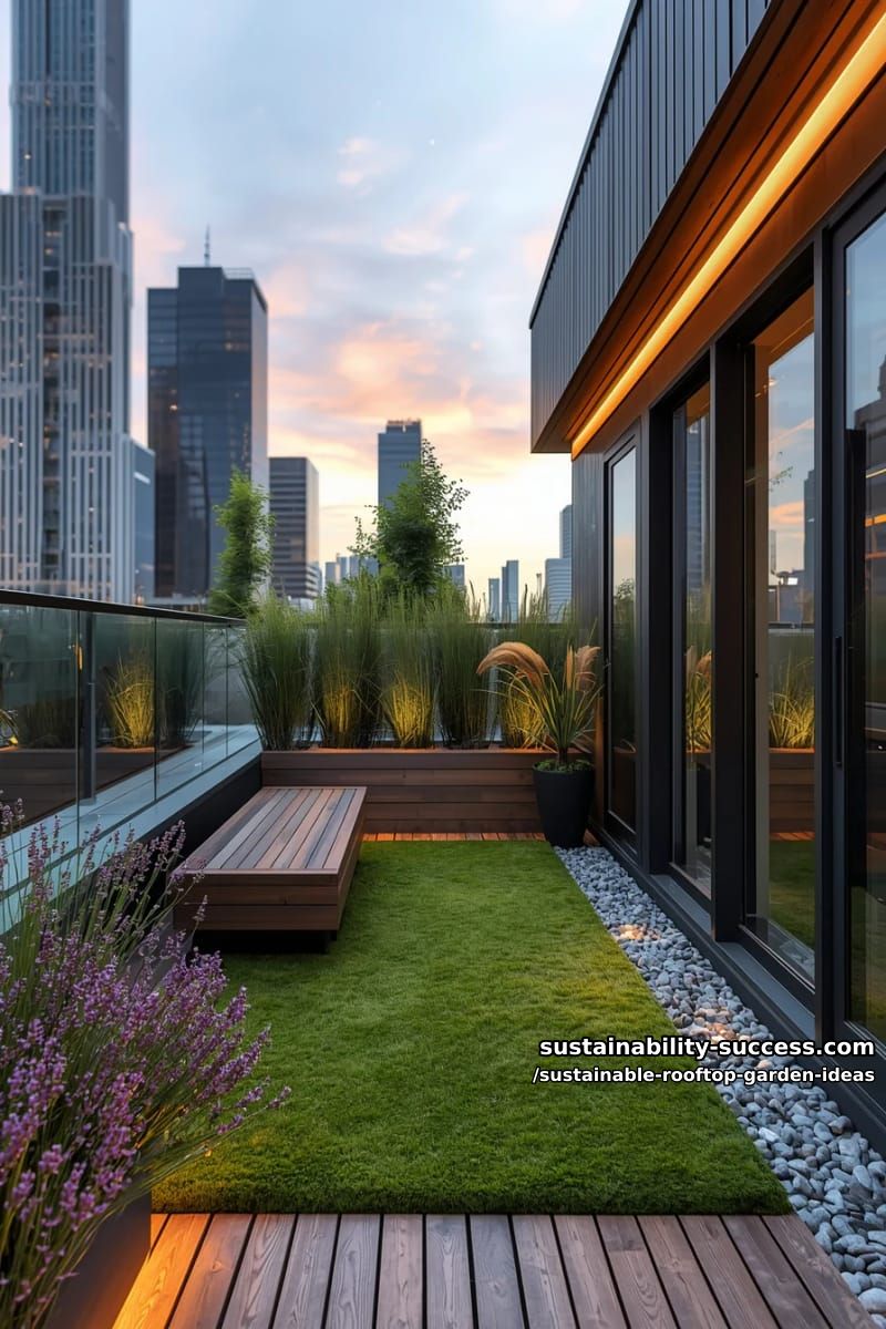 contemporary meditation corner with moss, lavender, and stone benches 1