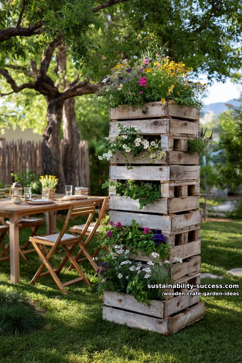 crate tower centerpiece overflowing with wildflowers for backyard gatherings 1