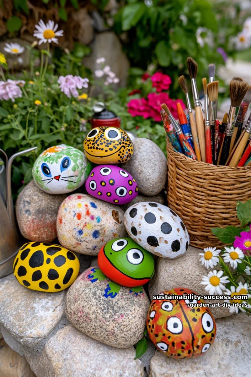 23 Creative Garden Art DIY Ideas for a Unique Outdoor Decor 7 create adorable stone animals for flower beds using river rocks and acrylics. 1