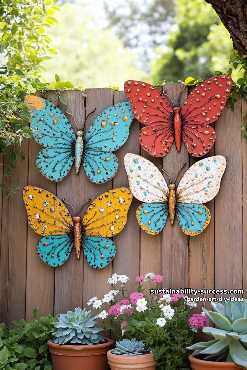 23 Creative Garden Art DIY Ideas for a Unique Outdoor Decor 49 create oversized butterflies using painted metal mesh for fence art. 1