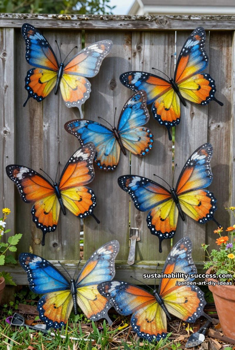 23 Creative Garden Art DIY Ideas for a Unique Outdoor Decor 50 create oversized butterflies using painted metal mesh for fence art. 1