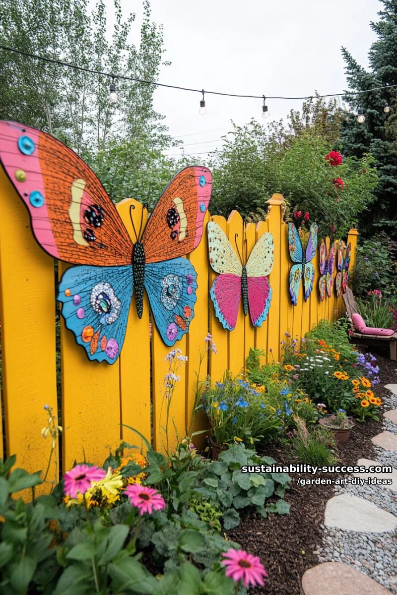 23 Creative Garden Art DIY Ideas for a Unique Outdoor Decor 51 create oversized butterflies using painted metal mesh for fence art. 1