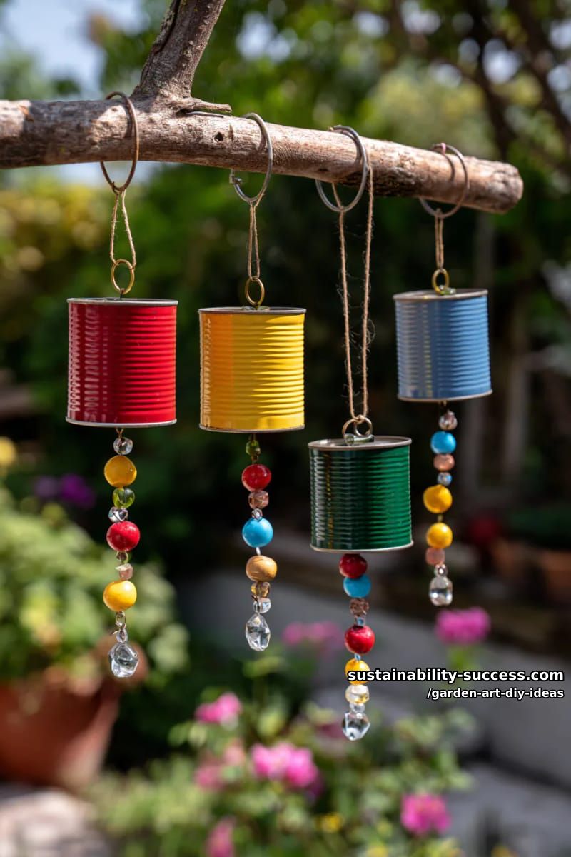 23 Creative Garden Art DIY Ideas for a Unique Outdoor Decor 35 create wind chimes using colorful tin cans and dangling beads. 1