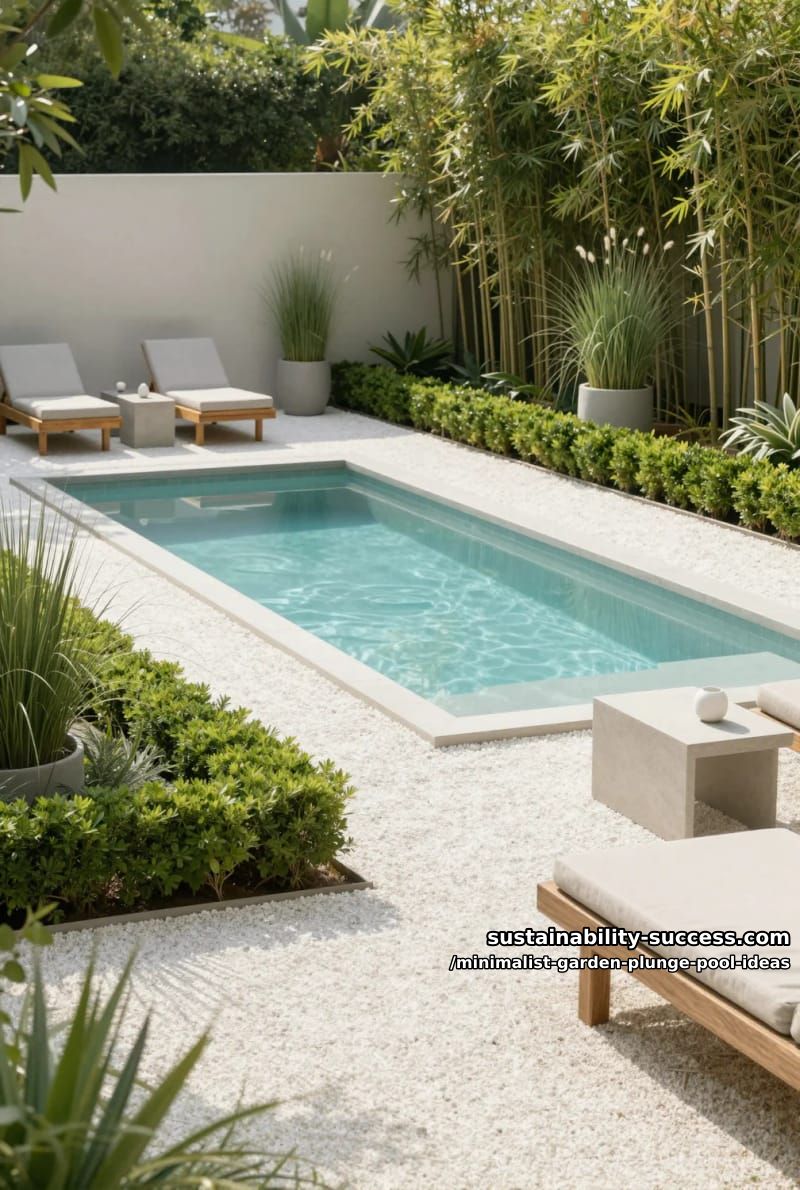 crisp rectangular plunge pool bordered by pea gravel and boxwoods 1