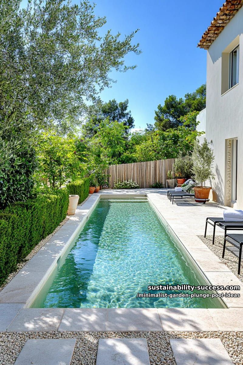 crisp rectangular plunge pool bordered by pea gravel and boxwoods 1