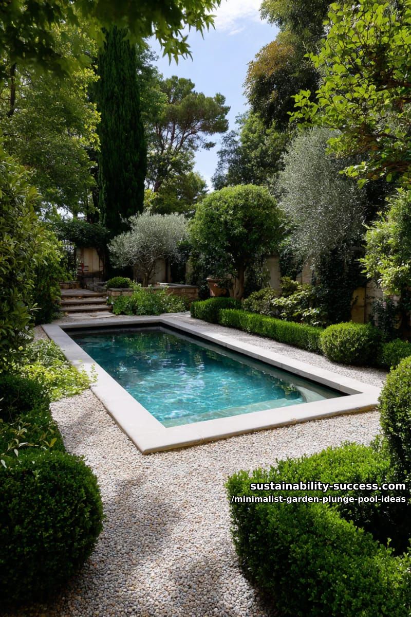 crisp rectangular plunge pool bordered by pea gravel and boxwoods 1