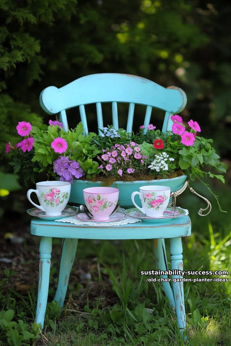 design a “tea party” planter with teacups and saucers glued to the chair arms 1