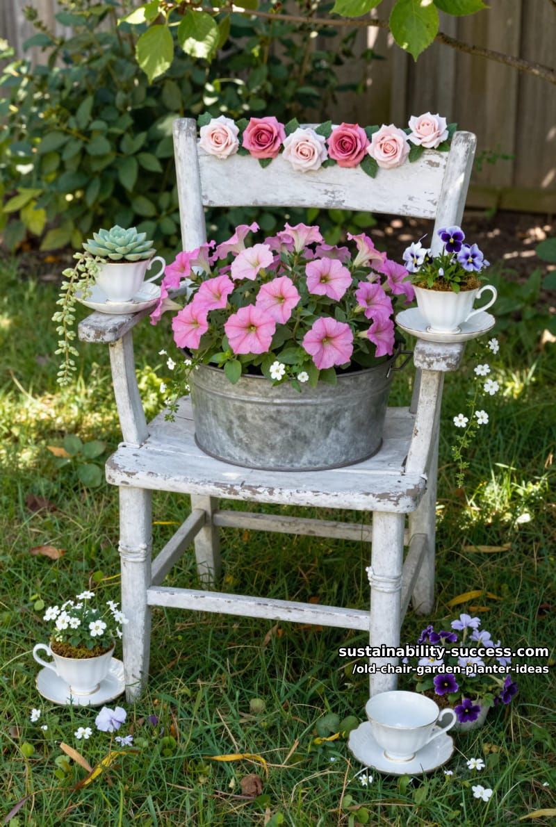 design a “tea party” planter with teacups and saucers glued to the chair arms 1