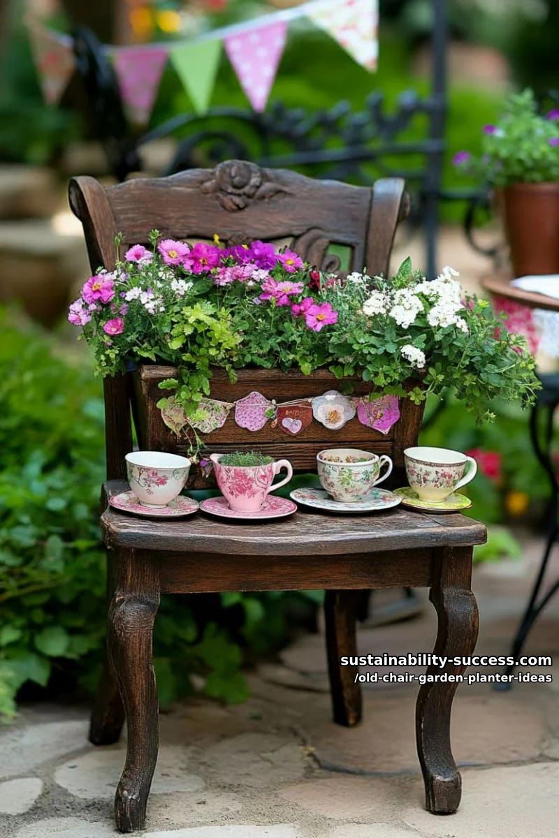 design a “tea party” planter with teacups and saucers glued to the chair arms 1