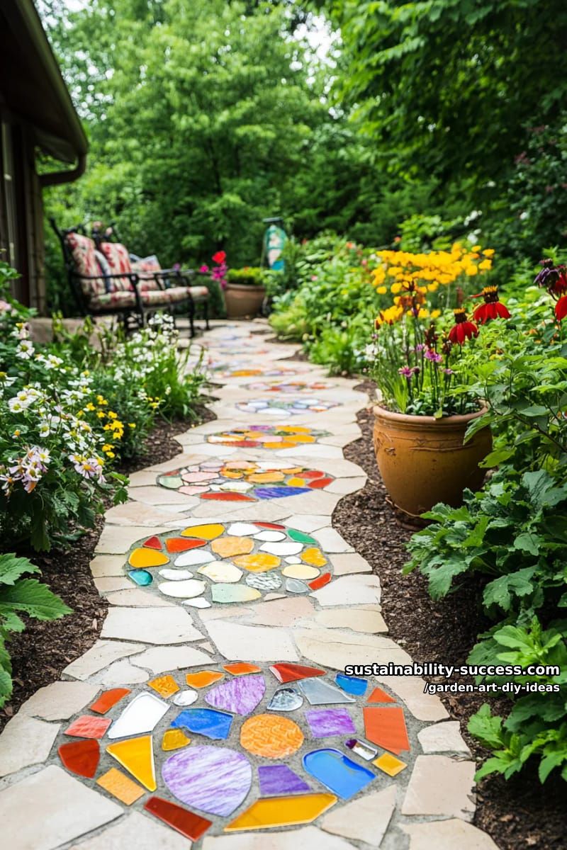 23 Creative Garden Art DIY Ideas for a Unique Outdoor Decor 16 design stepping stones with mosaic glass and mirror shards for garden paths. 1