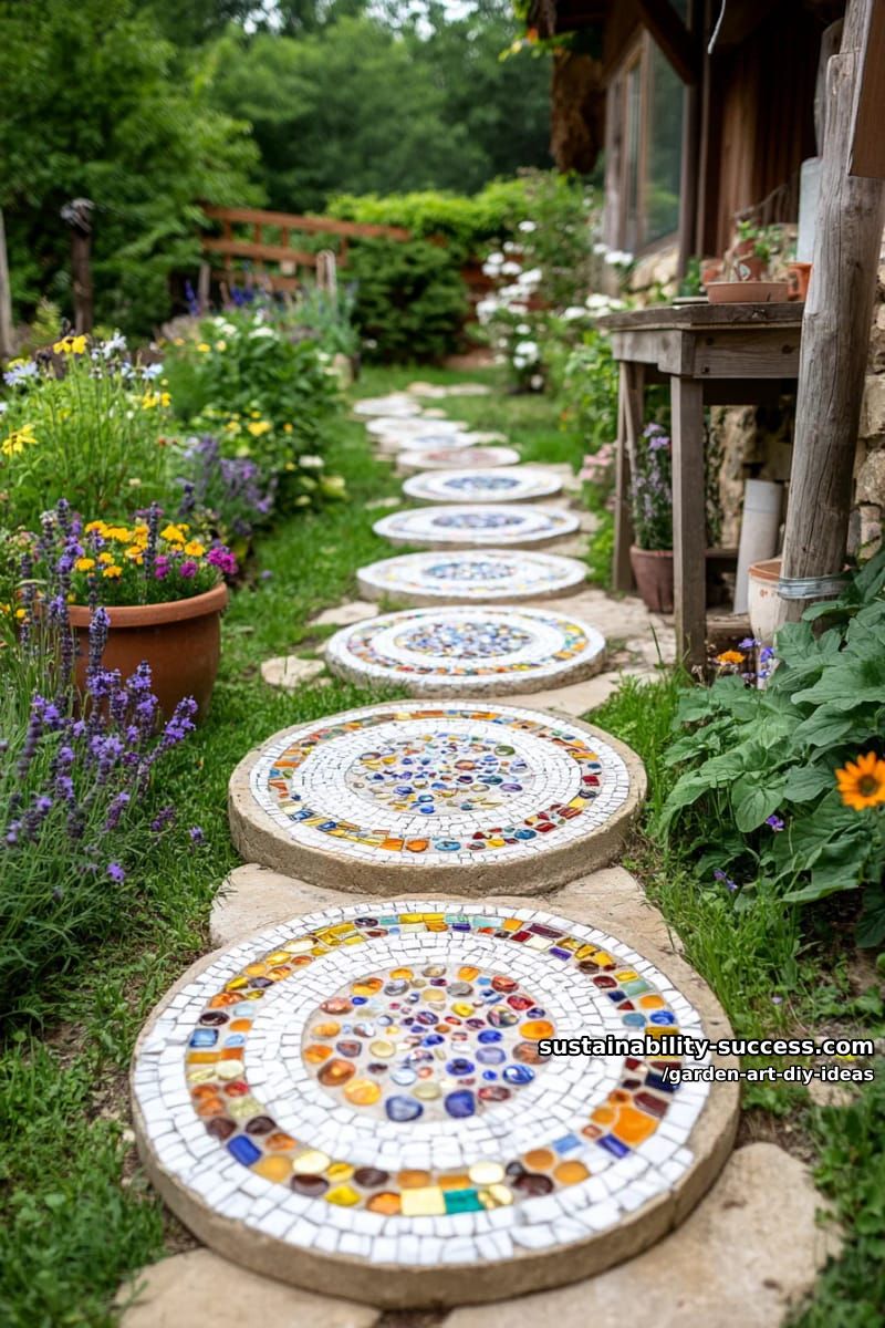 23 Creative Garden Art DIY Ideas for a Unique Outdoor Decor 17 design stepping stones with mosaic glass and mirror shards for garden paths. 1