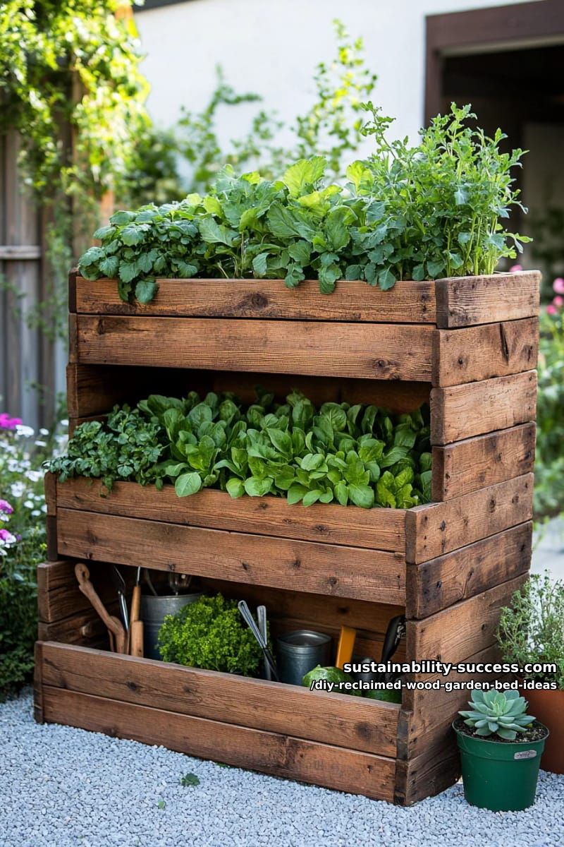 15 DIY Reclaimed Wood Garden Bed Ideas for Vibrant Backyards 24 double-decker garden bed with integrated tool storage cubby 1