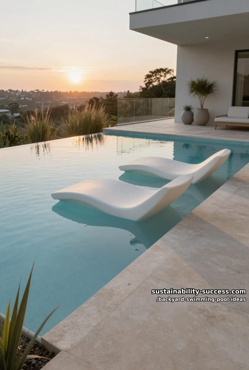 elegant infinity pool with floating lounge chairs and minimalist stone edging 1