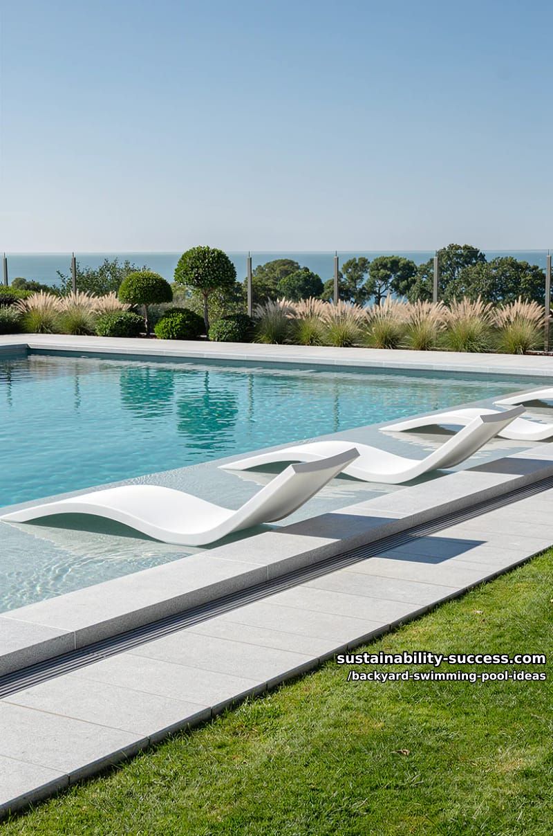 elegant infinity pool with floating lounge chairs and minimalist stone edging 1