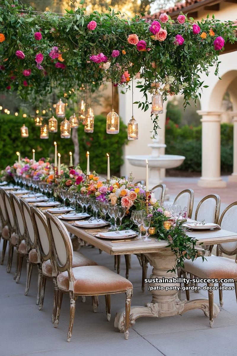 elegant long banquet table draped in greenery garlands and taper candles 1
