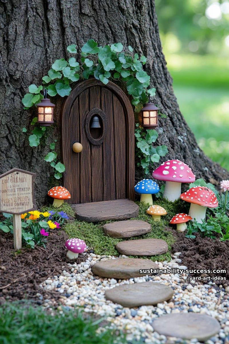 fairy door installations at the base of backyard trees 1