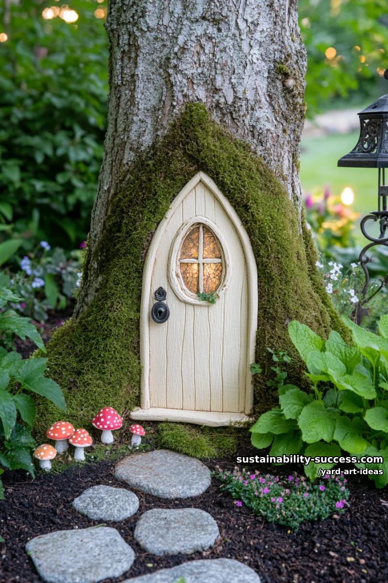 fairy door installations at the base of backyard trees 1