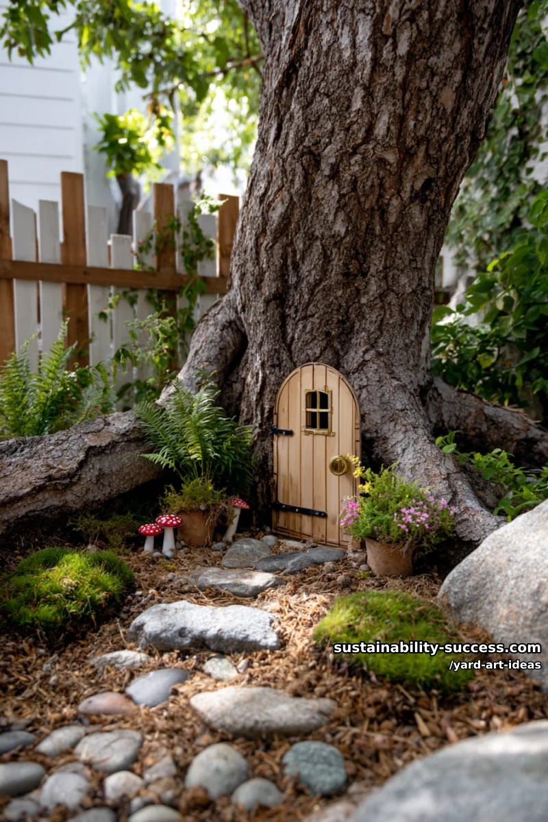 fairy door installations at the base of backyard trees 1