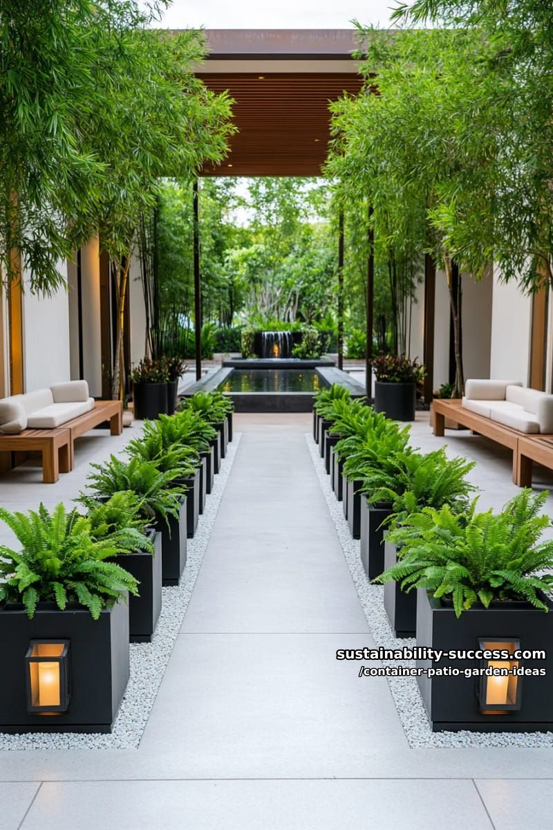 feature a symmetrical grid of square planters for a modern patio sanctuary. 1